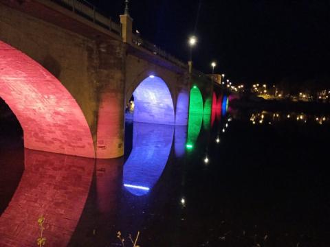 Puente de Piedra de Logroño iluminado por la noche